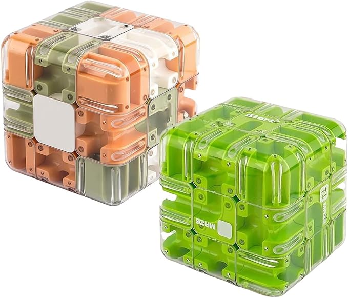 2pcs Large Labyrinth 3D Puzzle Maze Cube,Engaging Brain Teaser Toy,3D Magic Cube Maze Ball Puzzle for Stress Relief & Logic Development (Light Green + Green)