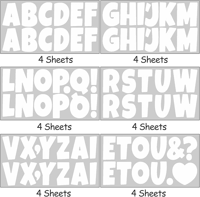 Bemeol 288 Pcs Bulletin Board Letters 24 Sheets 2.5 Inch Self Adhesive Vinyl Alphabet Stickers Letter for Poster Board Classroom School Home Decor(White)