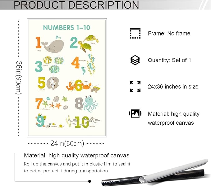 xbsifyiooa Number 1-10 Poster for Toddlers, Learning & Educational Numbers Posters for Toddlers 1-3, Kids Learning Posters, Cute Animal Numbers Chart Preschool Wall Posters For Kids 24x36in Unframed