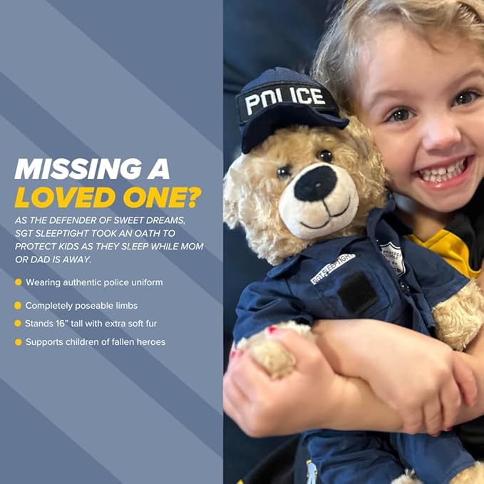 ZZZ Bears SGT Sleeptight Police Teddy Bear, Comforting Gift for Police Kids, Provides Comfort & Sense of Security During Separation