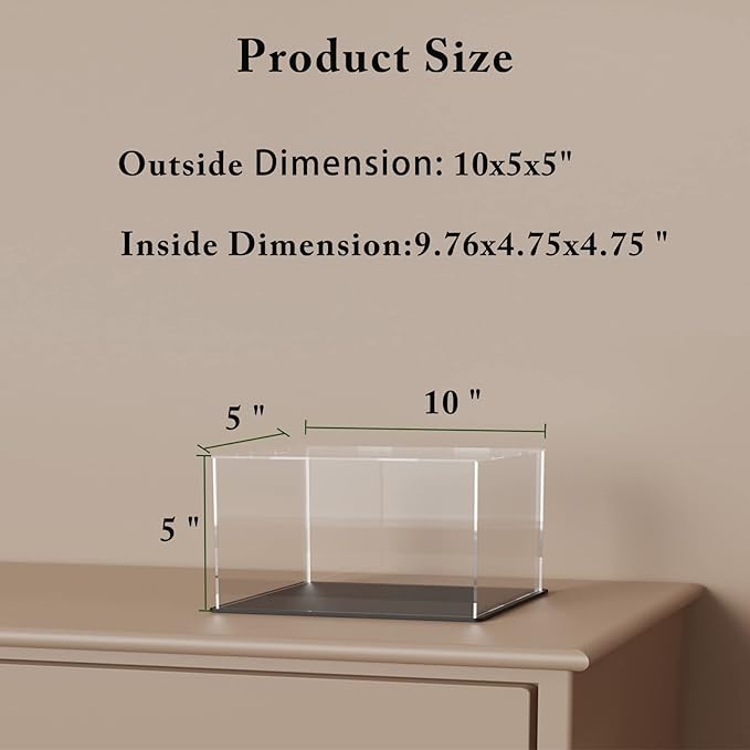 SVENJBB Acrylic Display Case, 10x5x5 Inch Acrylic Boxes for 1:24 Model Cars, Clear Display Cases with Matte Black Base and Lid