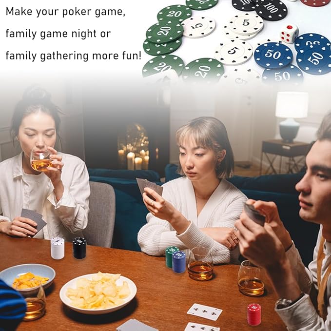 IXIGER 200Pcs Poker Chips, Poker Chips Set with Denominations for Card Board Game, Plastic Game Chips with Black Velvet Pouch Bag, Math Counting Chips,Game Night Party Supplies
