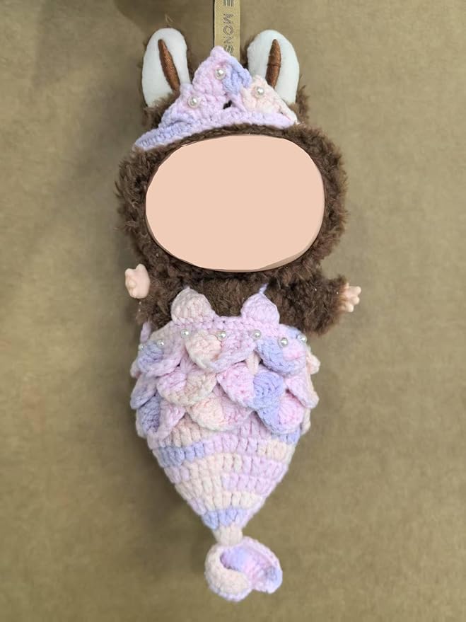 Clothes for Labubu Doll,Clothes for Doll Accessories,Hand-woven Bikini Mermaid Crochet Skirt Set,Summer Mermaid Costume Outfit Suitable for Labubu15&17cm,Dress-Up Accessories for Labubu Doll (color01)