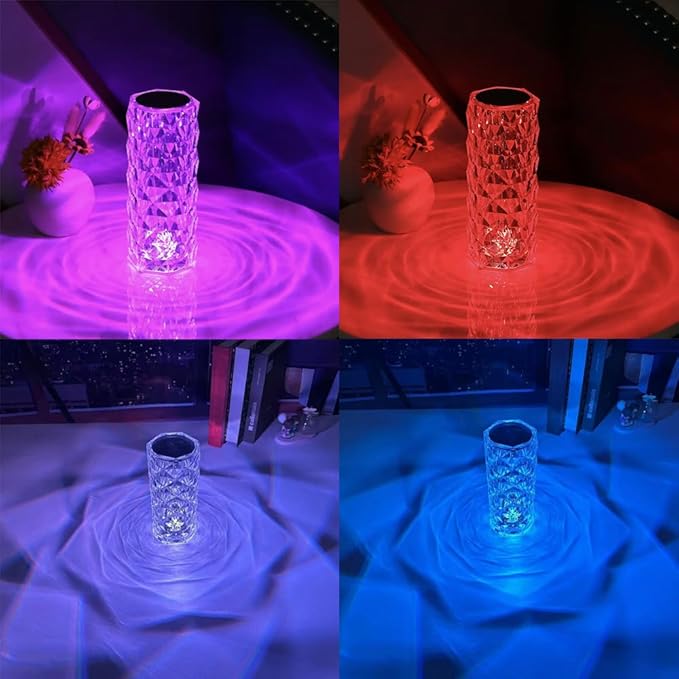 Portable Crystal Table Lamp, 16-Color Touch Control Rechargeable Night Light, Bedside Desk Lamp for Bedroom, Living Room, Kitchen & Dining Room (16-Color Rose)