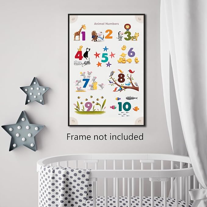 xbsifyiooa Number 1-10 Poster for Toddlers, Learning & Educational Numbers Posters for Toddlers 1-3, Kids Learning Posters, Cute Animal Numbers Chart Preschool Wall Posters For Kids 12x16in Unframed