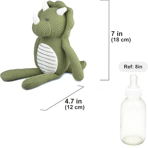 100% Organic Cotton Baby Stuffed Animals | 7.1" Green Dinosaur Plush for Newborn