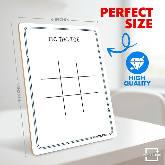 SCRIBBLEDO Tic Tac Toe Game Dry Erase Board 9x6 Inch Double-Sided Whiteboard Reusable Classroom Learning Tool Fun Drawing Writing Table Games for Seniors Small Board for Home & School