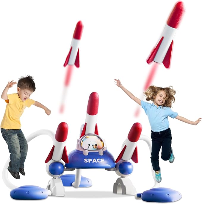 Rocket Launcher for Kids, Rocketship Toys, 6 Foam Rockets and 2 Launch Pads, Soars Up to 100 Feet, Fun Outdoor Toy Outside Game, Birthday Gifts for Boys Girls Ages 3 4 5 6 7 8 9 10 Years Old