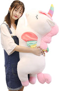 Unicorn Plush Hugging Pillow, Big Unicorn Stuffed Animal Body Pillow Toy Gifts for Kids, Valentine, Christmas (White, 39.3 in)