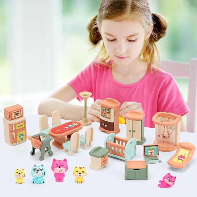 50 Pack Kids Little Dollhouse Furniture Set Toys House Big Dreams for Baby Children Girls Boys Age 3+,Miniature Accessories Educational Pretend Play Toys for Toddler