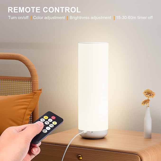 Semlos LED Table Lamp with Remote, Minimalist Night Stand Light, Bedside Lamp for Bedroom, Touch Control, 11.8", White