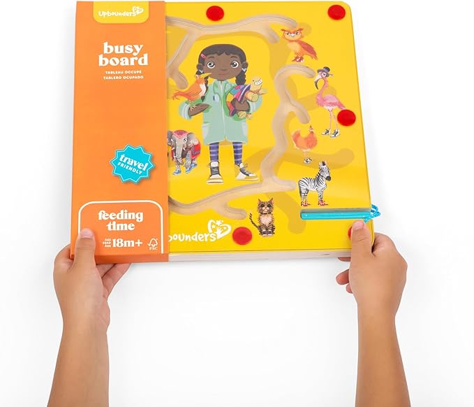 Upbounders® Montessori Wooden Busy Board Magnetic Maze Toy for Toddlers 18+ Months (Feeding Time Magnetic Busy Board)