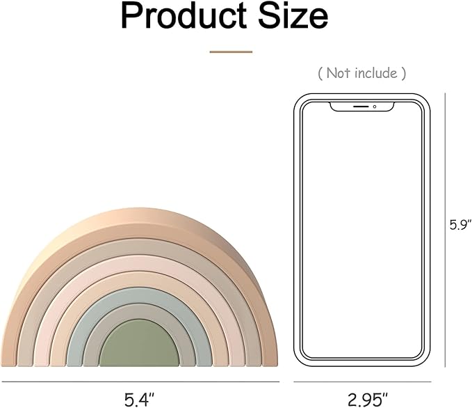MCGMITT Rainbow Stacking Toy, Silicone Rainbow Stacker for Toddlers, Montessori Nesting Blocks, Building Creative Color Shape Matching Toy Set, 7 Layers (Brown)