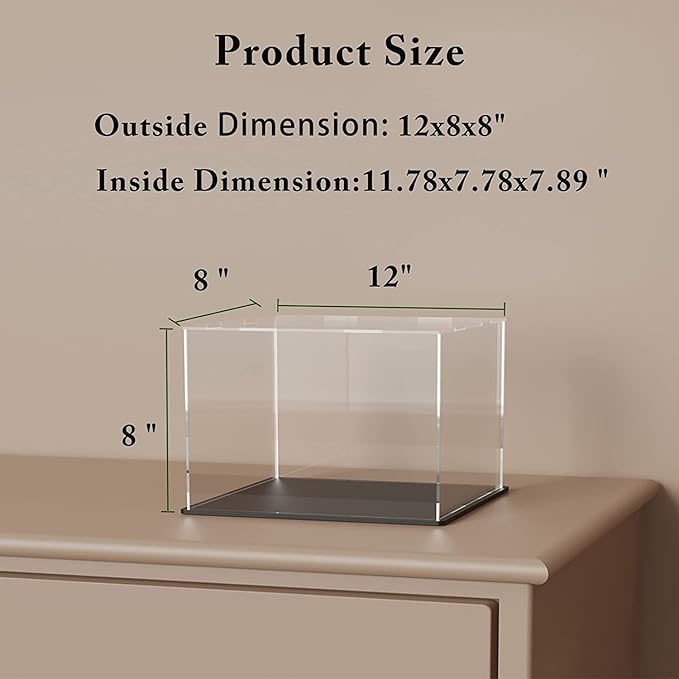 SVENJBB Acrylic Display Case, Acrylic Boxe for Display, Clear Display Cases with Matte Black Base and Lid for Football, Car Model and Figures, 12x8x8 Inch