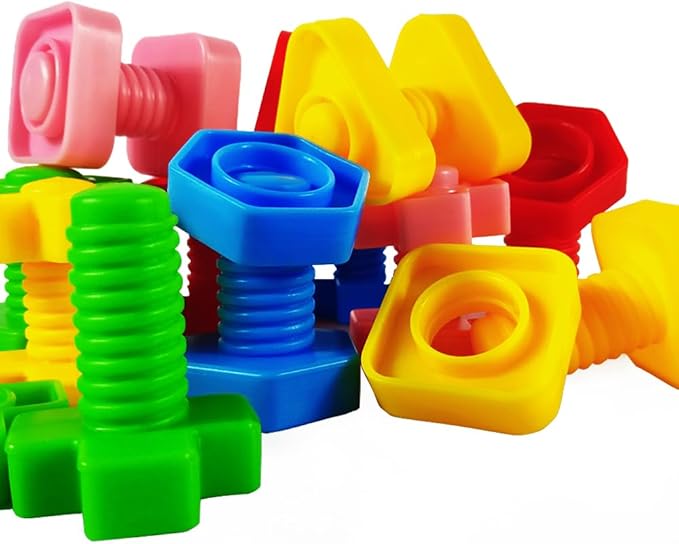 Jumbo Nuts and Bolts for Toddlers - 40 Pcs Screw Toys for Toddlers 1-3 - Occupational Therapy Toy with Storage Tote and Book - Shape Sorter Fine Motor Toy - Manipulatives for Preschoolers