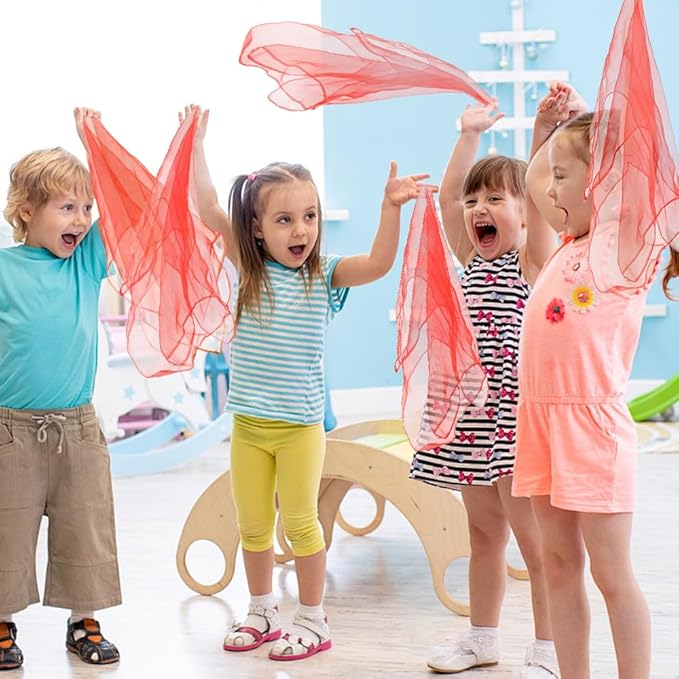 Juggling Scarves, Dance Scarves for Kids Play 12 PCS Square Silk Scarf Music Performance Props for Toddlers Children