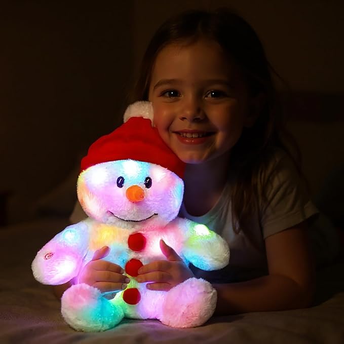 Cuteoy Light-up Singing Plush Snowman LED Musical Stuffed Animal Adjustable Volume Lullaby Plushies Birthday Christmas Toy Gifts for Kids Toddler Girls, 13"