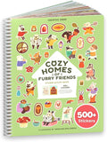Cozy Homes of Furry Friends Sticker + Coloring Book (500+ Calendar Stickers for Kids & 12 Coloring Pages) Side by Side Activity Book, Fun Sticker Books, Boys & Girls Ages 2-4 4-8, 8-10