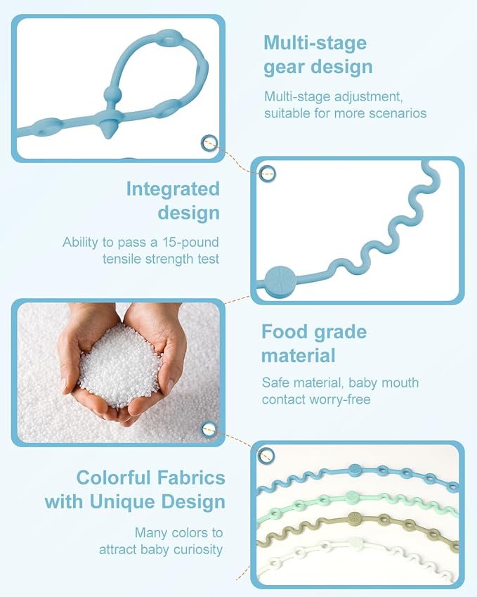 Toy Straps for Stroller, Silicone Baby Tether Pacifier Clip, No Throw Travel Leash for High Chair, Car Seat (Boy-3 Pack)