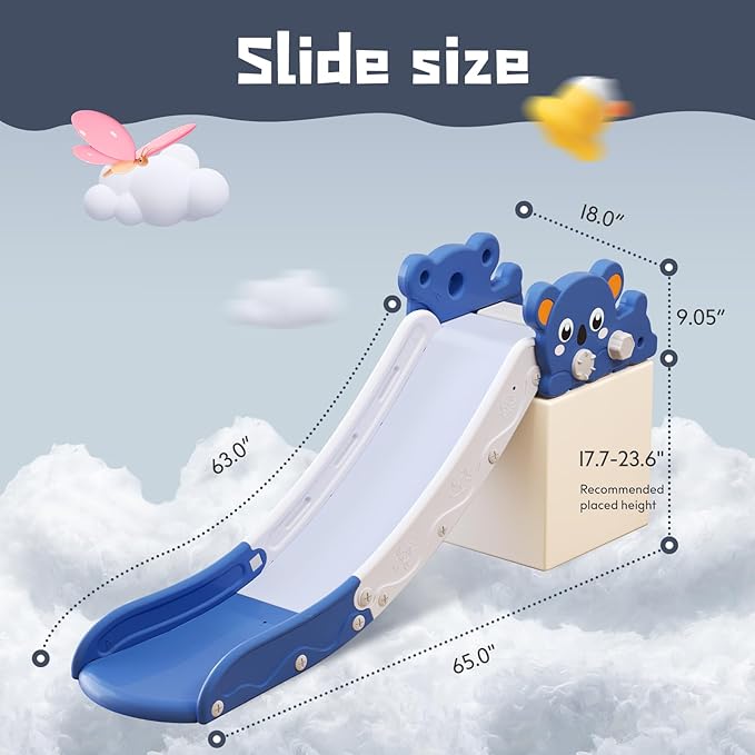 Kids Slide,L-Shaped Slide for Bed Couch Sofa Stairs,Toddler Slide for Indoor Outdoor Baby Kids Slide,Easy to Assemble,Convenient and Adaptable (Blue)