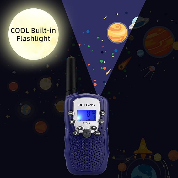 Retevis RT388 Kids Walkie Talkies, Toys for 6-12 Year Old Boys Girls, Walkie Talkies for Kids 22CH 2 Way Radio, VOX Flashlight LCD Backlit, Toys Gifts for Outdoor Stocking Stuffers(Dark Blue,1 Pair)