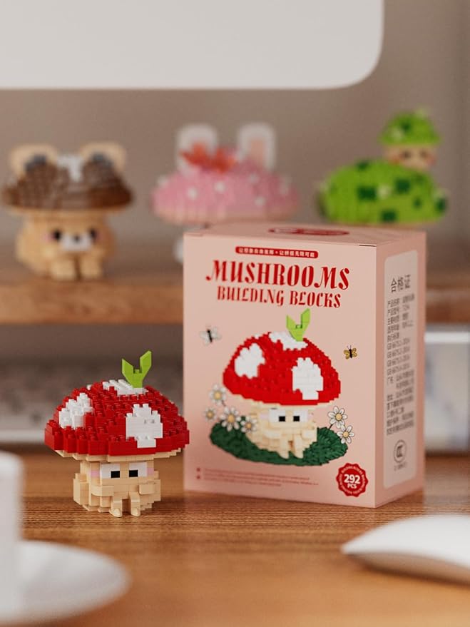 Hide Mushroom Mini Cute Mushroom Animals Building Toy Set Adorable Plant Blocks for Creative Play Bonsai Botanical Collection