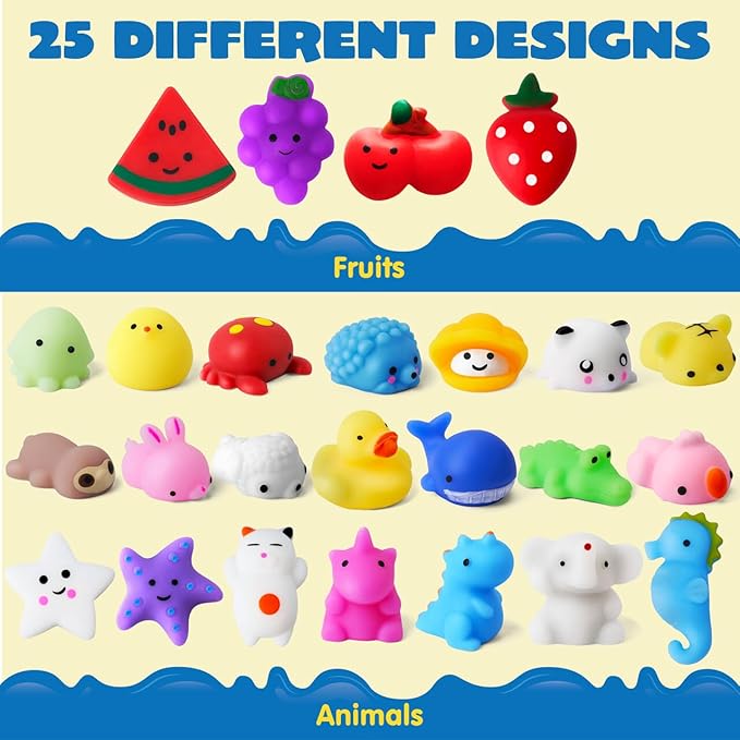 JOYIN Mochi Squishy Toy Set, 50 Pack Mini Squishy Mochi, Party Favors for Kids, Kawaii Stress Relief Toys, Basket Stuffers, Goodie Bags Fillers, Birthday Gifts, Classroom Prizes