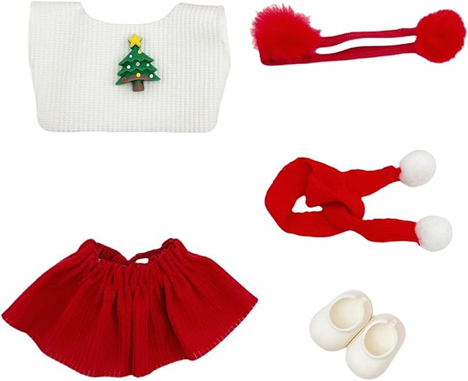 Doll Outfit Clothes Set for 17cm Dolls, Cute Dolls Accessories, Premium Fashion Hat Overalls Sweater Bag Dress Jumpsuit, Christmas Set, NO Doll.(Christmas C6)
