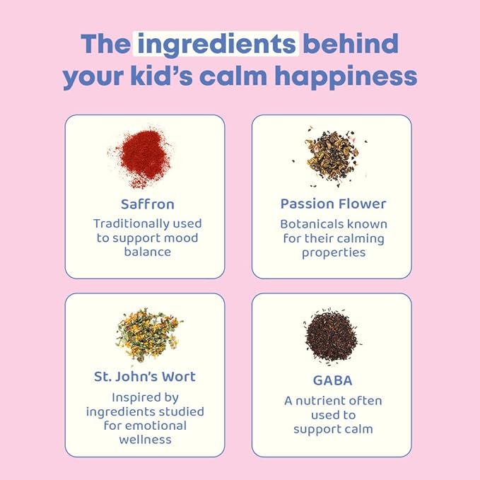 JoySpring Saffron Gummies for Kids | Saffron Extract with GABA Supplements Offer Mood Support and Calms Temper Tantrums | Sugar Free Gummies