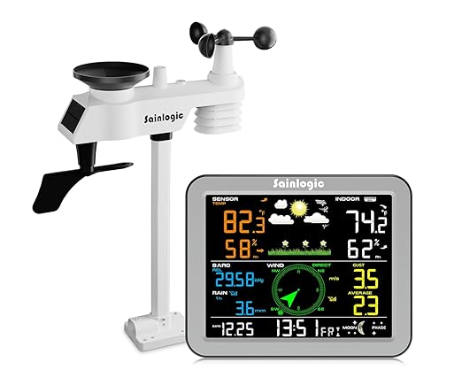 Sainlogic Wireless Weather Station with Outdoor Sensor,Weather Forecast, Temperature,Air Pressure,Humidity,Wind Gauge,Rain Gauge