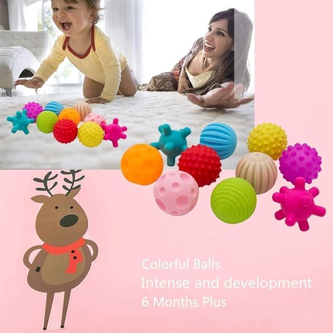 Baby Textured Multi Ball Set, 6pcs Colorful & Bright Child Touch Hand Ball Toy Infant Sensory Balls Massage Soft Ball, 6-12 Months Baby Learning Grasping Soft Sensory Toys for Kids Gift