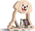 Wooden Dog Piggy Bank for Kids with Letter Sticker, Cute Labrador Wood Money Box, Unbreakable Coin Bank for Boys, Girls, Money Jar Personalizable Birthday Gift, Educational Toy for Kids
