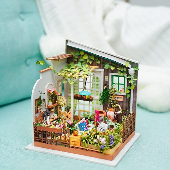 ROBOTIME DIY Miniature Dollhouse Kit Garden House with Furniture Sets Best Birthday Gifts for Adults