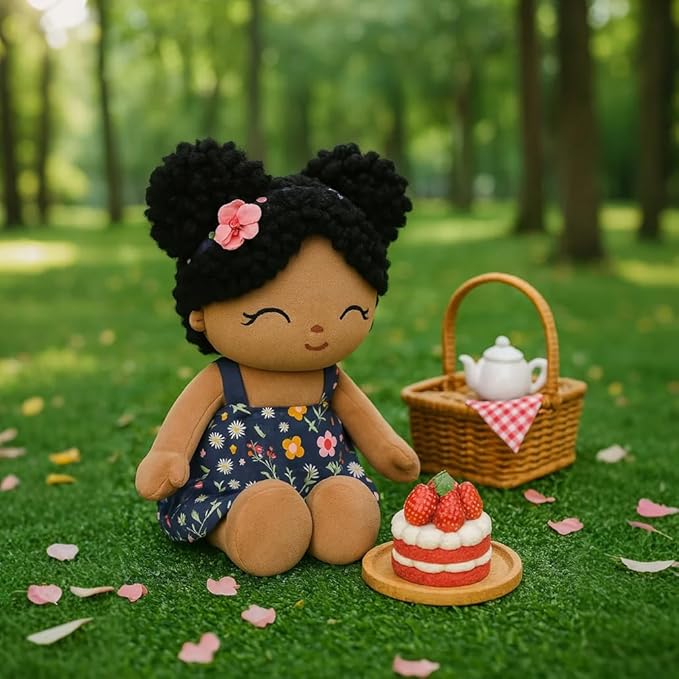 Soft Baby Doll Toys (16'') Baby Rag Doll for Girls Birthday Gift Christmas Plush Toys Gift for Toddler Kids (Black)