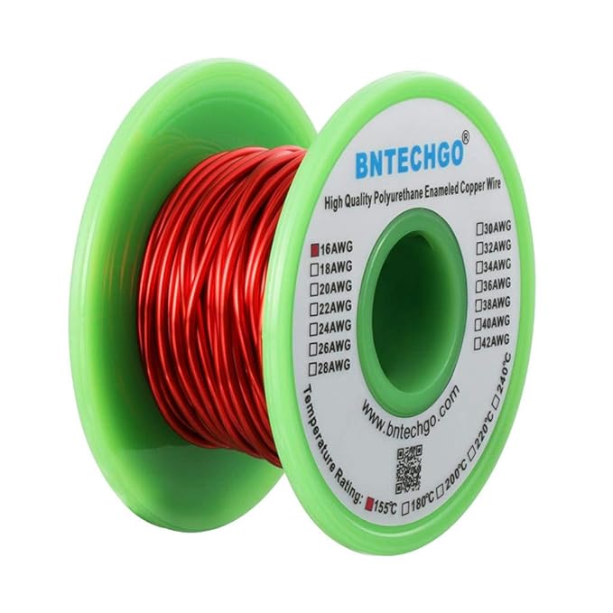BNTECHGO 16 AWG Magnet Wire - Enameled Copper Wire - Enameled Magnet Winding Wire - 4 oz - 0.0492" Diameter 1 Spool Coil Red Temperature Rating 155℃ Widely Used for Transformers Inductors