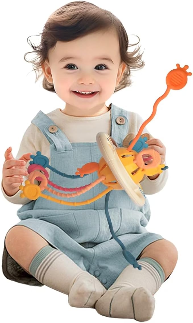 Montessori Activity Toy - Sensory Activities for Toddlers and Kids, Silicone Pull String Toy，Baby Learning Games for Ages for 6-9-12-18Months