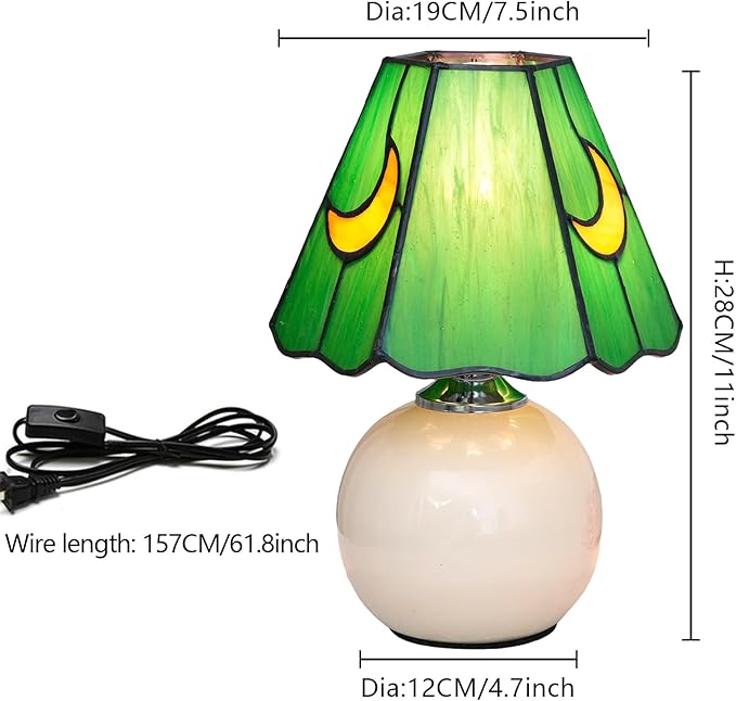 Mushroom Lamp Tiffany Stained Glass Moon lamp Cute Small Bedside Table Lamps for Living Room Home Decor,Girls Women Birthday Christmas Thanksgiving Day Gift,(Green)