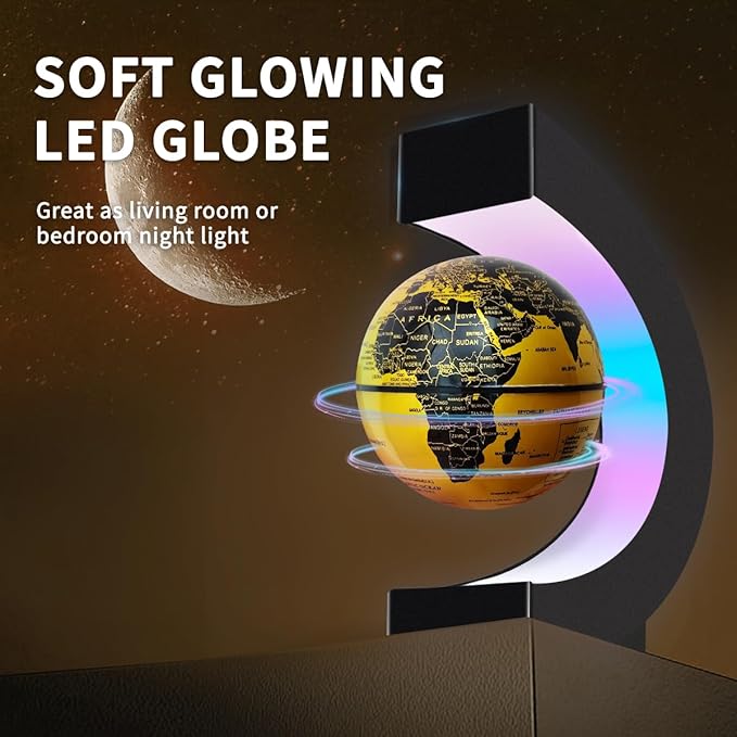 Magnetic Levitating Floating Globe with Multicolor LED Lights, Cool Gadgets C Frame Floating Globe for Office Home Desk Decor, Cool Tech Gift for Men Father Husbands Boys