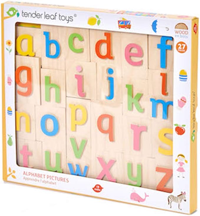 Tender Leaf Toys Wooden Alphabet Pictures - Colorful Animals Display, Engaging Preschoolers, Language Building Tool, 18m+