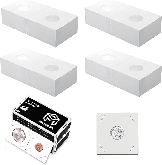 MUDOR Upgraded Premium Coin Flips for Dime, 200 Pack Cardboard Coin Holder, Mylar Coin Flips 2x2, Paper Coin Holders
