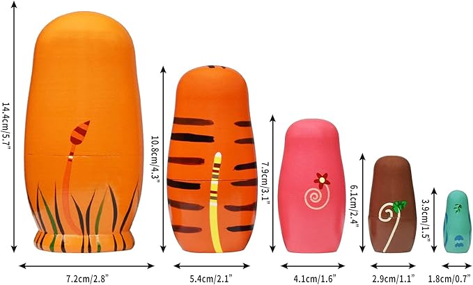 HYCLES Nesting Dolls Russian Matryoshka Wood Stacking Nested Set for Kids Handmade Toys for Children Kids Christmas Birthday Decoration Halloween Wishing Gift