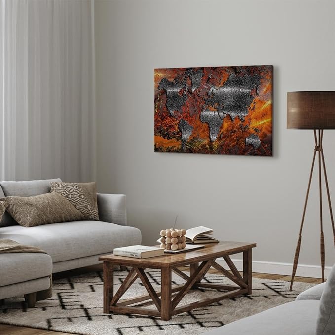 artgeist Canvas Wall Art World Map 35x24 in - 1pcs Home Decor Framed Stretched Picture Photo Painting Artwork Image - Abstract Continents Map World Map Colorful k-A-0505-b-b