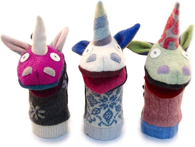 Cate and Levi - Hand Puppet - Premium Reclaimed Wool - Handmade in Canada - Machine Washable (Unicorn)