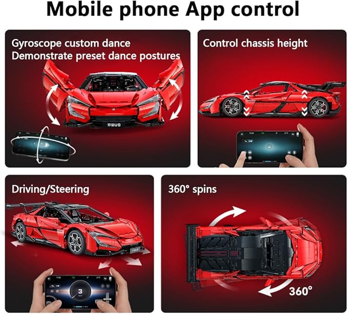 CaDA Master Yangwang U9 Super Car Brick Set, C64011W 1:8 Sports Car Building Block Kit with U-Turn Function, Dancing Building Block Model for Adults Collectors (3671PCS)