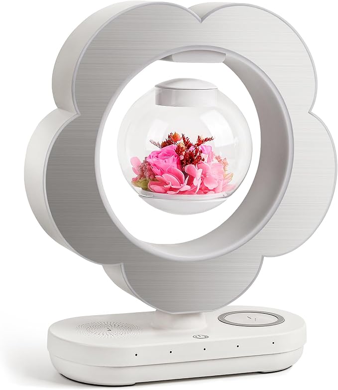 LoveLin Floral Preserved Rose Flowers with Bluetooth Speakers, 5W Magnetic Levitation Table Lamp with Variable Color LED Light, Unique Forever Flower Gift for Women, Girls, Mother and Grandma