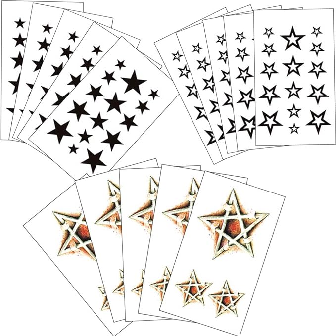 Star Temporary Face Tattoo,Fake Stars Tattoos Sticker for Adult Kids Halloween Costume Accessories and Parties,15-Sheet