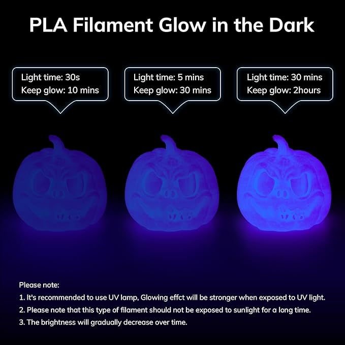 AMOLEN 3D PLA Printer Filament, 1.75mm Glow in The Dark Blue Purple PLA Filament for 3D Printing, Best with UV Lamps, 1kg Spool (2.2lbs), Dimensional Accuracy +/- 0.02 mm, Fit Most FDM 3D Printers