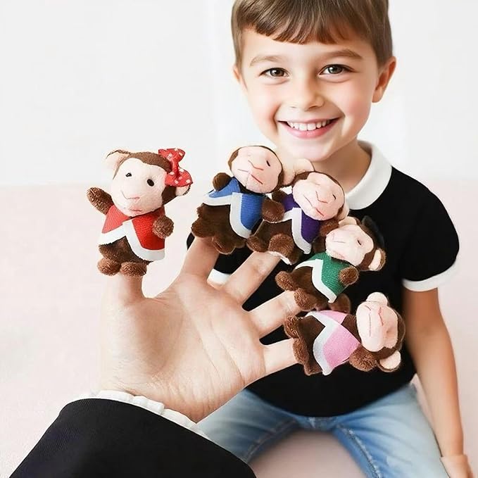 5 Little Monkeys Finger Puppets for Kids, 7 Pack Plush Finger Puppets Toy, Storytelling Theater Role Play, Bedtime Story for Toddlers