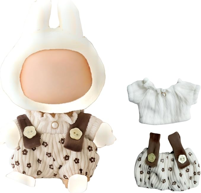 Clothes for Dolls Accessories (No Doll), Cute Outfit Set 2 Pieces Bib Pants for 15 & 17cm Doll Suit, Stylish Dress Up Overalls Doll Clothing Set Replacement Beige