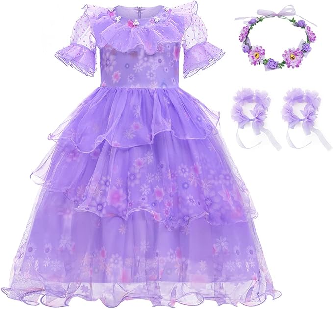 Encanto Dress - Mirabel Dress, Isabella Costume for Girls - Cosplay Dress Up With Glasses & Earrings